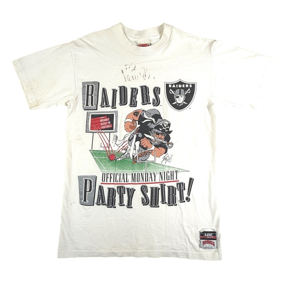 Vintage 1992 Raiders Nutmeg Mills T-Shirt Marcus Allen 32 Monday